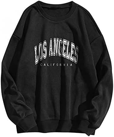 Sorto de moletons femininos de Aniwood adolescentes de grandes dimensões de tamanho de tripulante gráfico vintage Los Angeles California casual de manga longa camisas 28