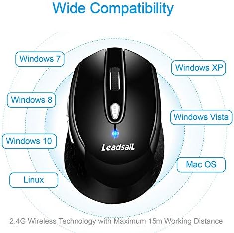 Mouse sem fio leadsail para laptop, 2,4g portátil mouse portátil de computador sem fio Menos de ruído para mouse óptico de