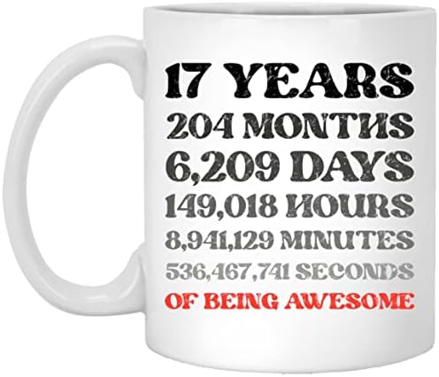 17 anos e dezessete anos dias horas horas minutos segundos de caneca de café incrível, engraçado de 17º aniversário, piada para