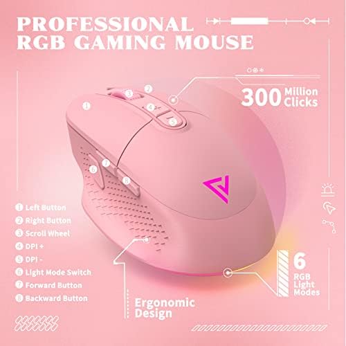 Teclado rosa e mouse, fone de ouvido de gato e combinação de blocos de mouse, ratos de jogos RGB com 6400dpi, fones de ouvido