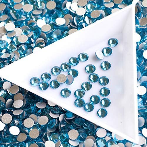 SS3 1440pcs cola de aquamarina em strass de cristal de vidro de vidro traseiro liso não -hotfix cálculo de cristal para vestido de vestuário de unhas