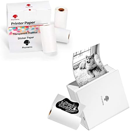 Phomemo M02 Mini Pocket Presster com 3 rolos de rótulos térmicos brancos, impressora fotográfica Bluetooth para telefone,
