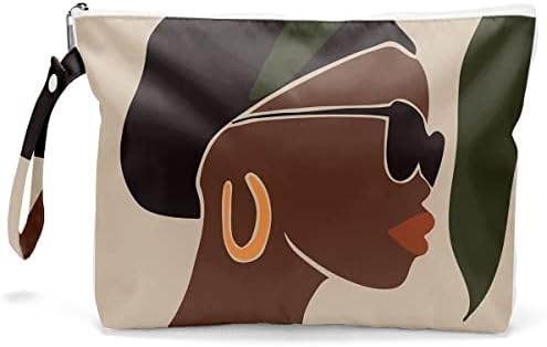 Bolsa de maquiagem, bolsa de higiene pessoal, bolsa de cosméticos à prova d'água de grande capacidade, bolsa com zíper para mulheres, meninas, irmã, amigos, bolsa molhada, bolsa de fraldas, afro -americana em mulheres negras minimalistas arte