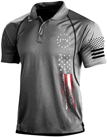 Camisas pólo para homens, MEN 1776 Independence Day Flag American Print Slave Short Militar Tactical Polo Polo Camiseta