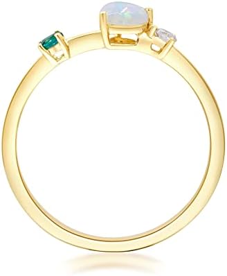 Gin & Grace 14K Anel de opala e esmeralda de Opal e Esmeralda de ouro amarelo 14K com diamantes para mulheres | Jóias