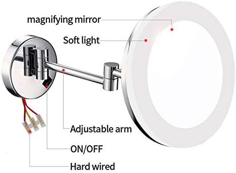 Espelho de maquiagem Zaahh com luzes e ampliação, espelho de vaidade de banheiro cromado de banheiro cromado de 8 polegadas, espelho cosmético LED, espelho estendável giratório, 7x