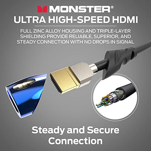 Monster 8K HDMI Cable Ultra de alta velocidade Cobalt 2.1 Cabo - 48 Gbps com EARC, 8k a 60Hz para qualidade superior de vídeo e som - cabos HDMI para PS5, Apple TV, Roku, TV inteligente, série Xbox X e S - 4ft