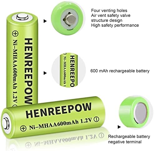 Henreepow Ni-MH AA Baterias recarregáveis, alta capacidade de 1,2V pré-carregada para paisagismo de jardim Luzes solares ao ar livre,
