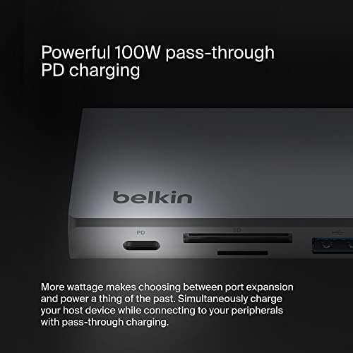 Belkin 7 em 1 hub USB-C, dongle de adaptador multiporto com 4K 60Hz HDMI, entrega de energia 100W, 2,5 GB, 2 portas USB A,