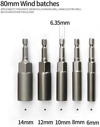 Kit de soquetes hexáticos de 5pc de 5pc 6 mm/8mm/10mm/12mm/14mm de soquete magnético do adaptador de porca de impacto para parafuso