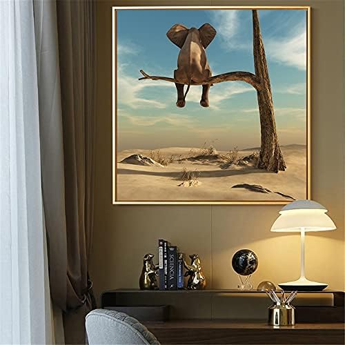 Elefante engraçado na árvore Modern Canvas pintando pôsteres nórdicos impressões escandinavas de cuadros de parede de arte
