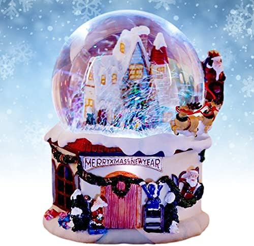 BZGKNUL Christmas Crystal Ball Music Box 4 em 1 Multifuncional Globo de neve resina luminosa Presentes de aniversário Decoração