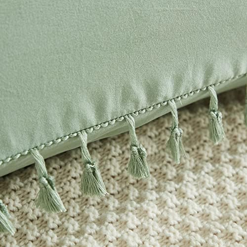 Capa de travesseiro de corpo Boho 1 peças, capa de travesseiro de cama verde sálvia, travesseiro longo e de microfibra
