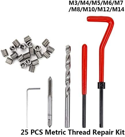 WMSS Maidou 25 kits de reparo de roscas métricas m3/m4/m5/m6/m7/m8/m10/m12/m14 inserções rosqueadas para reparar as ferramentas de reparo de rosca danificadas.