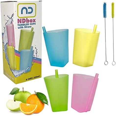 Copos do copo de 350 ml de NDbox com palha e escova de limpeza - água, frutas, suco de maçã, leite inquebrável Copos para crianças