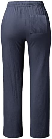 Calças de mistura de linho KCJGIKPOK para mulheres, calça de linho de cordão elástica elástica e elástica lisa com bolsos