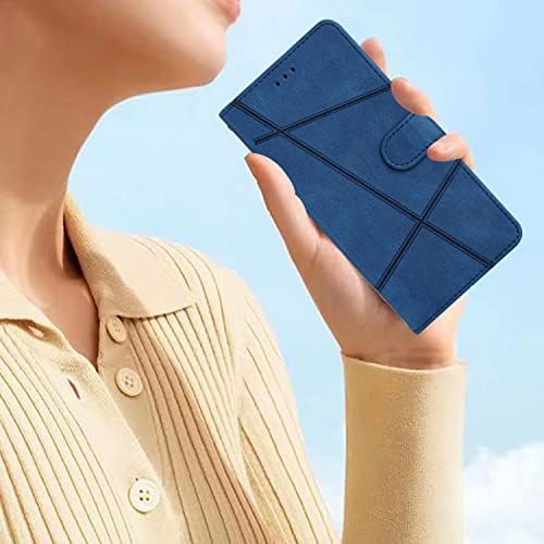 Design de Supwall para o Caso Flip Galaxy A03S do Samsung A03 | TPU interno com visualização de slots de suporte e cartão | Caixa de telefone da carteira de couro com sensação de pele com pulseira destacável | Azul