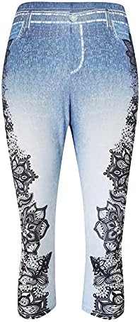Xunryan Capri Leggings Para mulheres, calça de jeans de cintura alta elástica de calça calças de cintura elástica e elástica