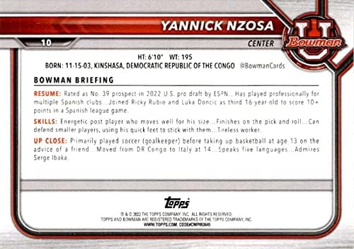Yannick Nzosa RC 2021-22 Basquete da Universidade de Bowman #10 novato NM+ -MT+ NBA NCAA Basketball Arc/XRC