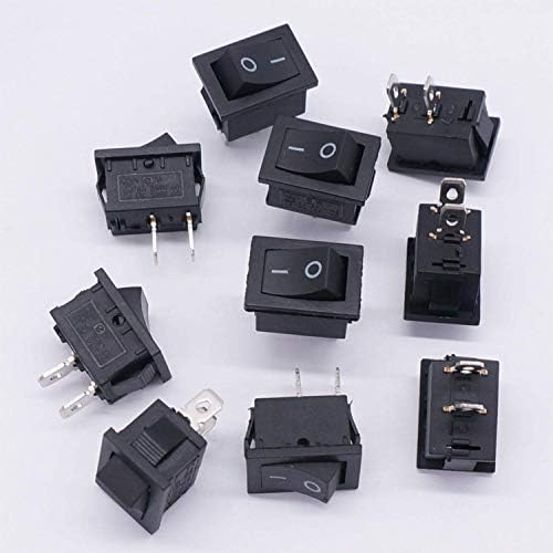 AKDE 10PCS AC 250V/6A, 125V/10A ， Black On/Off SPST 2 PIN 2 Posição Mini Rocker Switches
