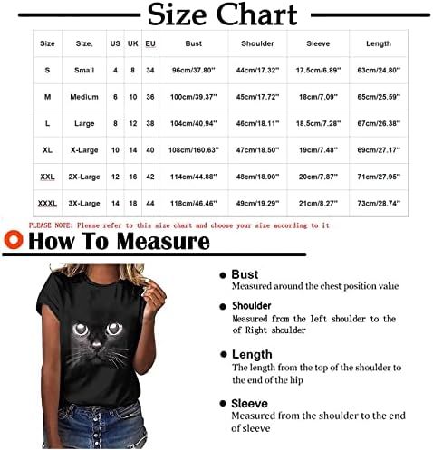 3D Camiseta de impressão de gato para mulheres Tees gráficos da moda Crew Tops fofos Camisetas de túnica de padrão