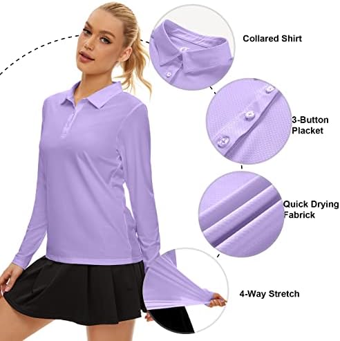 Camisa de golfe feminina camisa de manga comprida camisa pólo upf50+ proteção solar umidade wicking camisa de pólo de golfe seco rápido