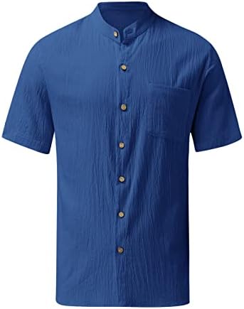 Camisas de verão casuais de Uangkou para homens de linho masculina camiseta de manga curta de manga curta com bolso