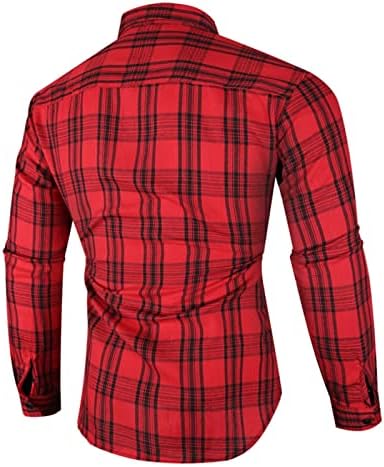 Xzhdd camisetas xadrez para homens, colar de manga comprida Botão verificado para baixo para baixo Tops Lattice Slim Fit