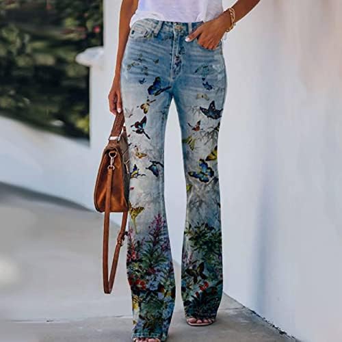 Calças de impressão floral solta casual feminina Alta cintura Micro jeans angustiado calça de jeans retos calças de jeans longa impressão magra moda magra estampada slim emagrece