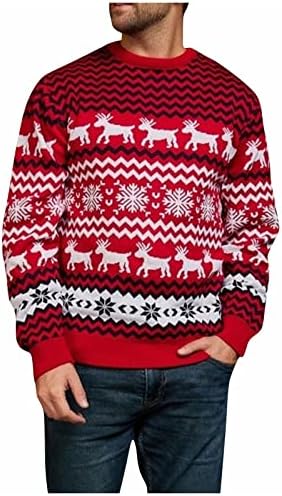 Suéter de natal masculino masculino Dudubaby top top sweater de manga comprida no pescoço redondo de manga comprida