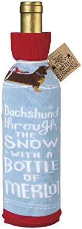 Meia de garrafa de vinho - Dachshund através do envoltório de neve -gift