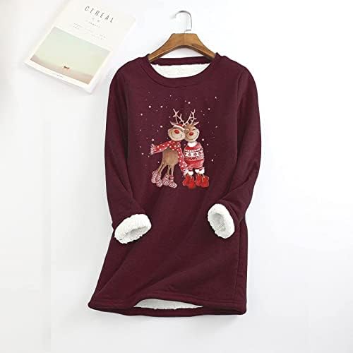 Sorto de Natal de Lcepcy para Mulheres Sherpa Harm Sherpa Linha de Pullover de Lão Lined Letter Impresso Manga Longa Crewneck Loungewear