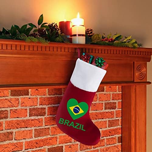 Love Brasil Christmas Socks Scocking Natal Tree Ornaments pendurados para férias de lareira 16.5