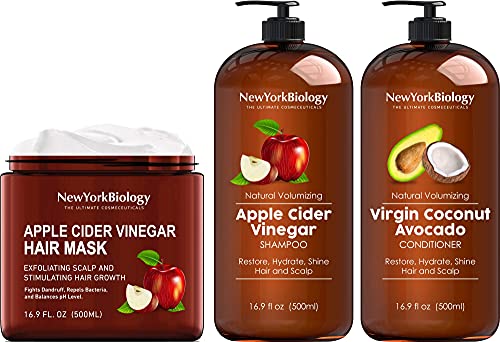 New York Biologia Apple Cider Shampoo e Condicionador de abacate de coco com máscara de cabelo de vinagre de maçã para cabelos e couro cabeludo - ajuda a restaurar o brilho e o brilho do cabelo