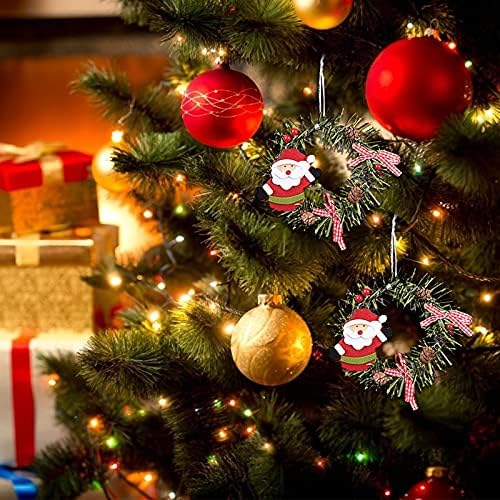 4pcs Christmas Wreath Decor Decor de pinheiro de Natal para a porta da frente com boneco de neve, Papai Noel, alce, pinguim