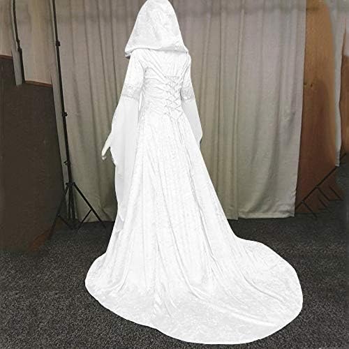 Vestido de bruxa medieval vintage com capuz de casca de bruxa vestido de trompete manga medieval vestido de noiva de halloween vestido