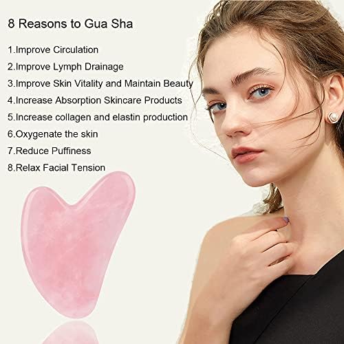 Ditind Rose Quartz Gua SHA Facial Ferramentas, Guasha para toxinas/evita rugas para terapia de acupuntura de spa