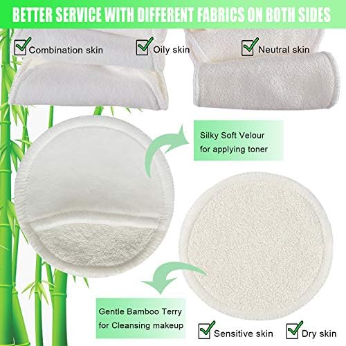 10pcs de removedor de maquiagem de bambu orgânicos com bolsa de dedo - 3 camadas reutilizáveis ​​de algodão natural com bolsa