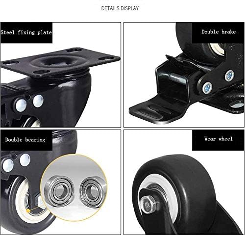 Rodas de rodízio de Yiwango com freios, rodas giratórias rodas de poliuretano rodas de roda giratória, silenciosas, adequadas para carrinhos, kit de gole de fuga de móveis