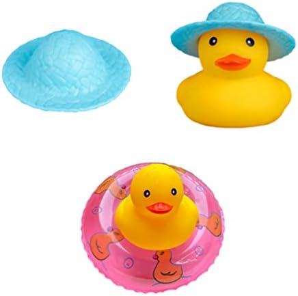 5 PCs Patos de borracha amarela com chapéus de palha e 4 anel de natação 2 cadeira dobrável, mini brinquedos de banho
