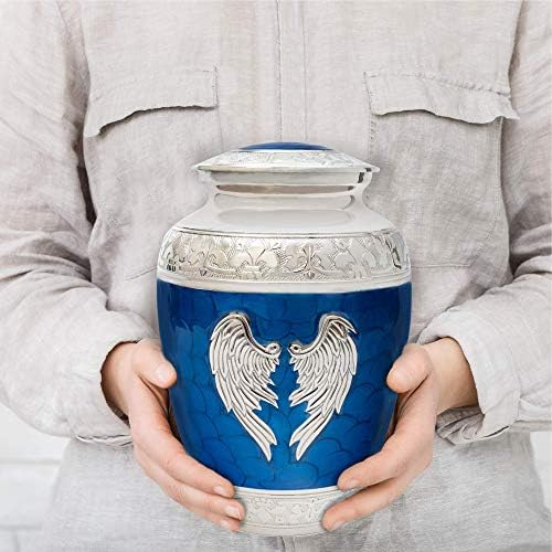 Angel Wings Urns for Ashes Adult Male. Urnas de cremação azul para as cinzas humanas fêmeas adultas. Urna azul decorativa por restos
