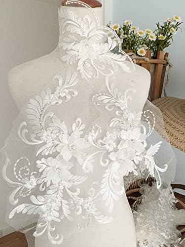 Selcraft 2 conjuntos 3d pérolos e strassm de renda com miçangas fixos em brancos, vestido de noiva, vestido de noiva, roupas de corpete de corpete