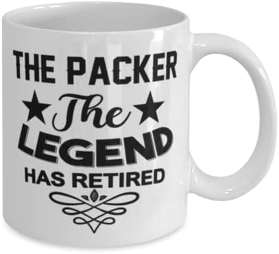 Packer caneca, a lenda se aposentou, idéias de presentes exclusivas para empacotador, copo de chá de caneca de café branco