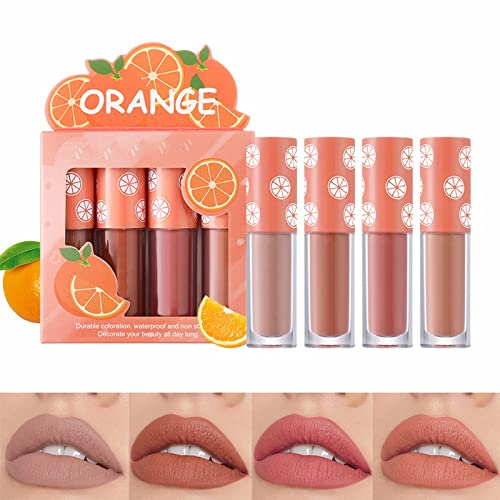 Bass Lipstick Velvet Lip Glace Set Non Fading Non Stick Copo Maquiagem de frutas Lip Gloss Quatro mini conjuntos de frutas