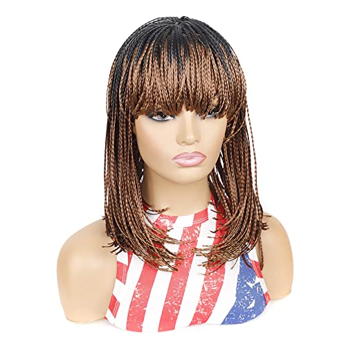 Fringe Braid Wig Wig Short Bob Wigs Wigs trançadas para mulheres negras Sintéticas Caixa preta curta peruca trançada com franjas pequenas perucas trançadas Bob Braid Wigs para mulheres negras