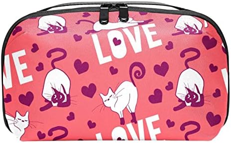 Organizador de eletrônicos, bolsa de cosméticos, organizador de viagens eletrônicas, bolsa de tecnologia, gato de animal amor coração