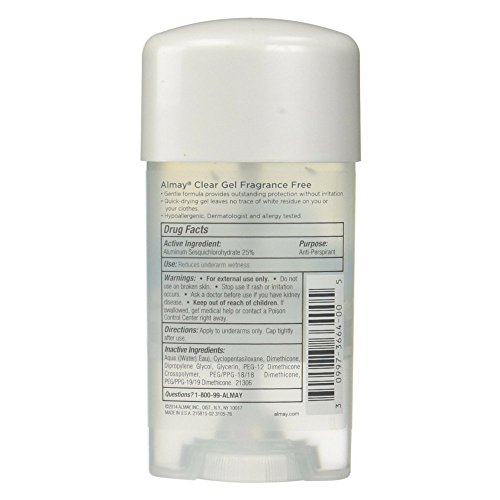 Almay Skin Sensitive Skin Clear Gel Anti-perspirante e desodorante, livre de fragrâncias, 2,25 onças