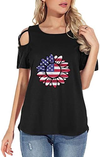 Mulheres 4 de julho Tops American Flag Patriótico Camiseta redonda Corto do pescoço de manga curta