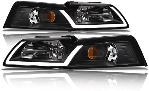 Alpha Owls 8712061 Crystal Fartlights com barra de luz LED branca - Black Amber Fits 1999-2004 Ford Mustang