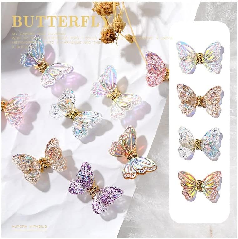 3D aurora lantejas de borboleta encharms glitter borboleta hidromassagem de arte de na unha de borboleta colorida e charms